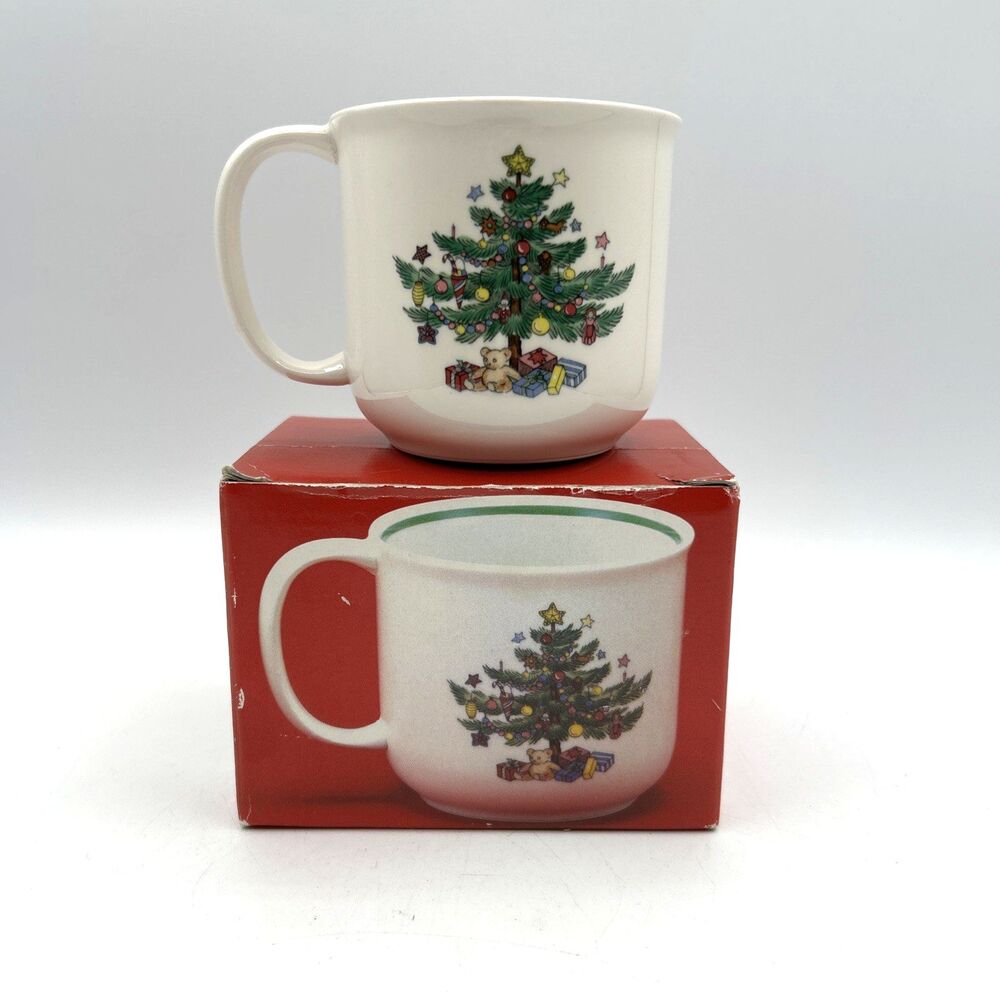 VTG Nikko Happy Holidays Milk for Santa Mug Christmas Tree Japan Ironstone MIB